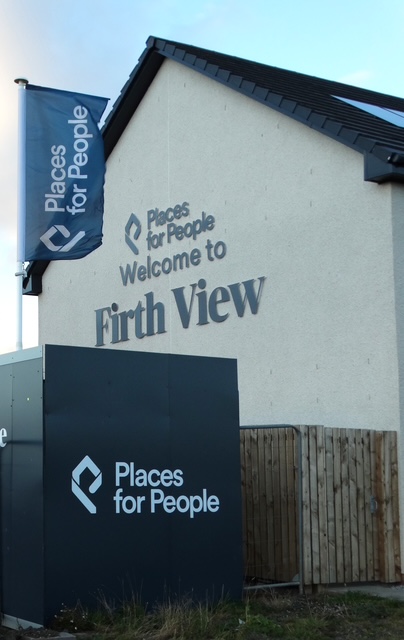 Places for People flag and Welcome to Firth View sign on a new home